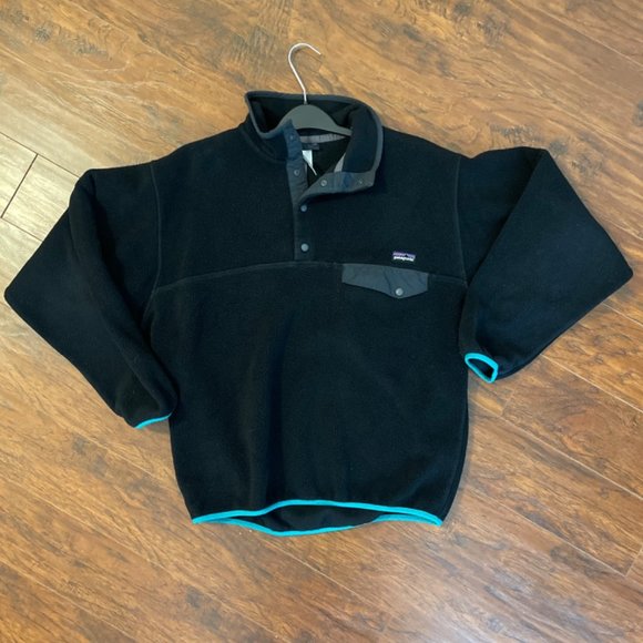 Patagonia T Snap Men's Medium Black Teal Outdoor Fleece Synchilla Pullover - Picture 9 of 10